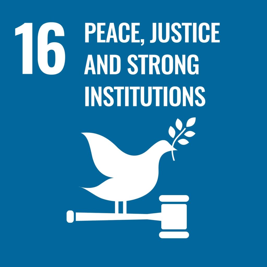 Visual icon for SDG 16, Peace, justice and strong institutions